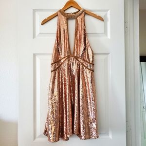 Free People Rose Gold Sequin Swing Dress 8